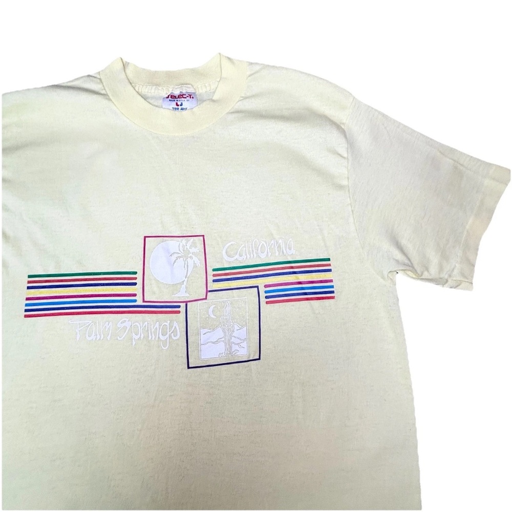 Vintage 80s Palm Springs California Rainbow T Shirt  Large Yellow Single Stitch